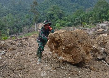 Momen Dan-SKK TMMD Ke-118 kodim 1427 Pasangkayu menahan Batu Besar yang Ingin Jatuh